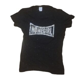 J. America Homegirl black silver lurex short sleeve t shirt tee Juniors xl